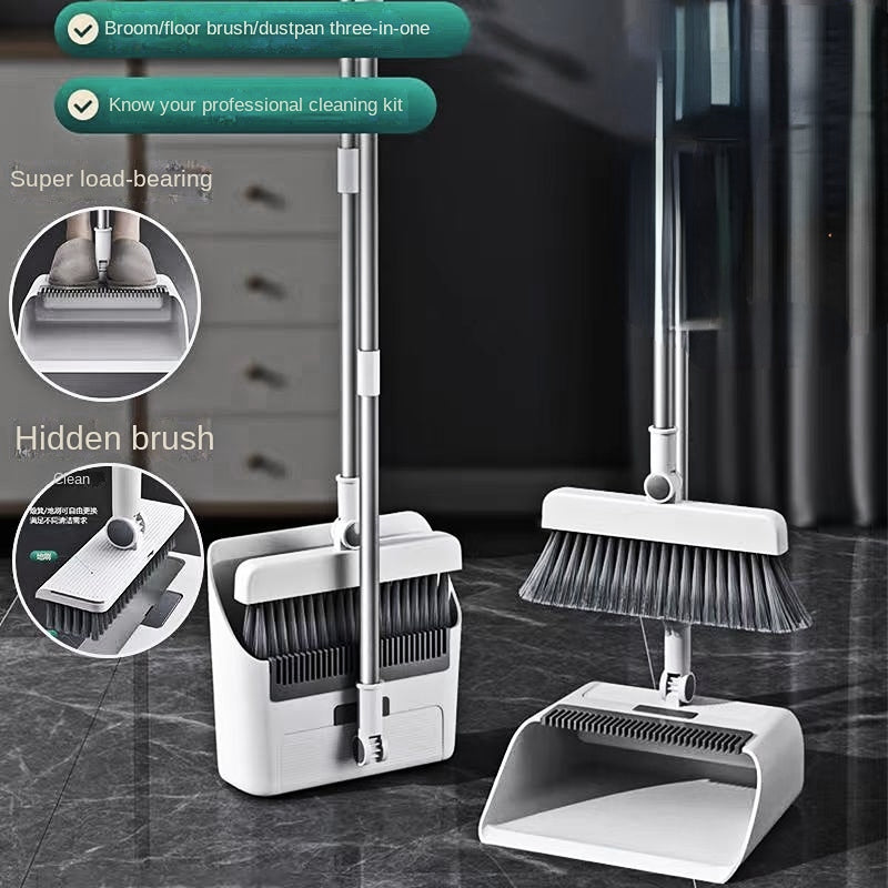 3pcs/ Set, Household Broom, Floor Brush And Dustpan Set, Thickened Sweeping Broom, Scrub Brush And Dustpan With Long Handle, Non-stick Hair Floor Cleaning Tool, For Home Office School Dorm, Cleaning Supplies, Cleaning Gadgets