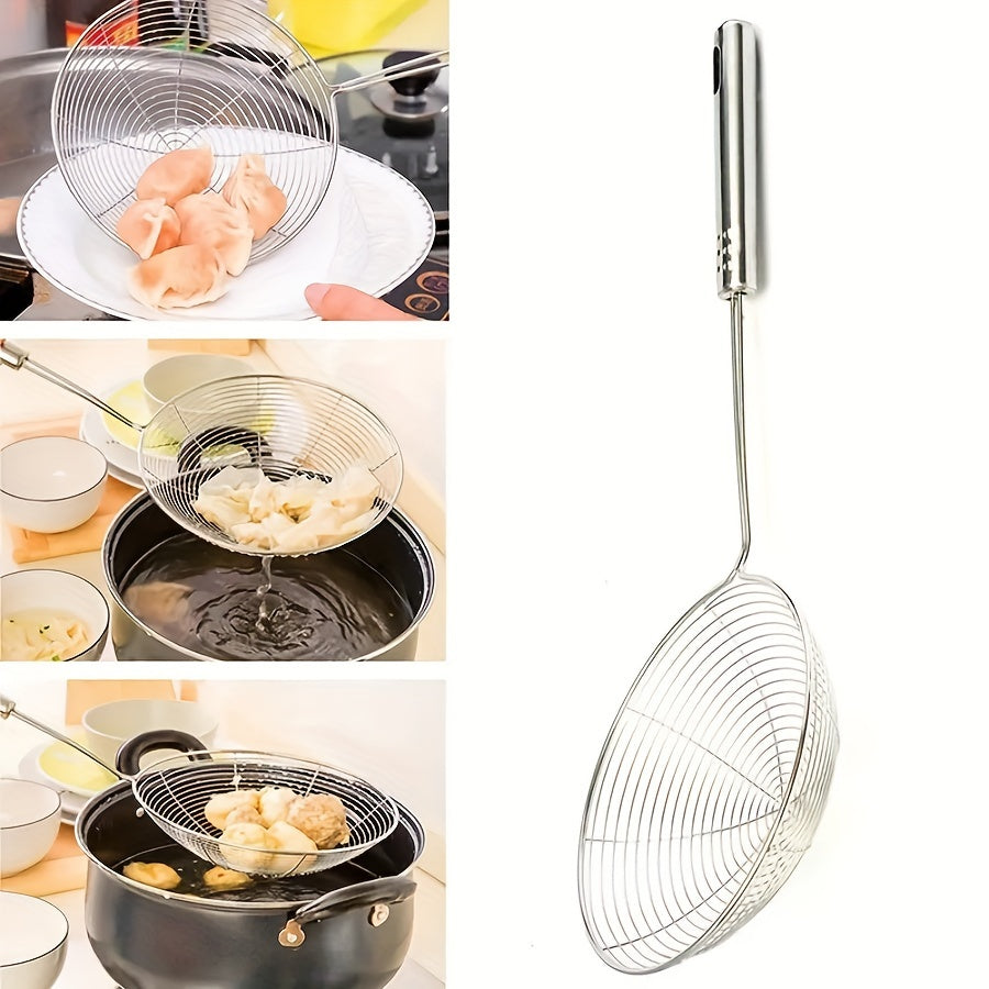 Stainless Steel Strainer Ladle with Handle - 1pc Wire Skimmer Spoon for Kitchen Cooking, Uncharged Household Skimmer for Frying, Kitchen Gadgets and Tools