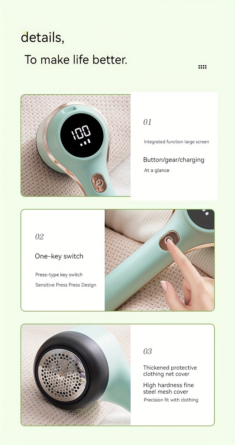 1pc, Fabric Shaver, Electric Lint Remover, USB Rechargeable Sweater Shaver, Power Lint Shaver, Fuzz Remover, Pilling Remover, Portable Hairball Trimmer For Clothes, Bedding, Furniture, Carpet, Sofa, Cleaning Supplies, Cleanin