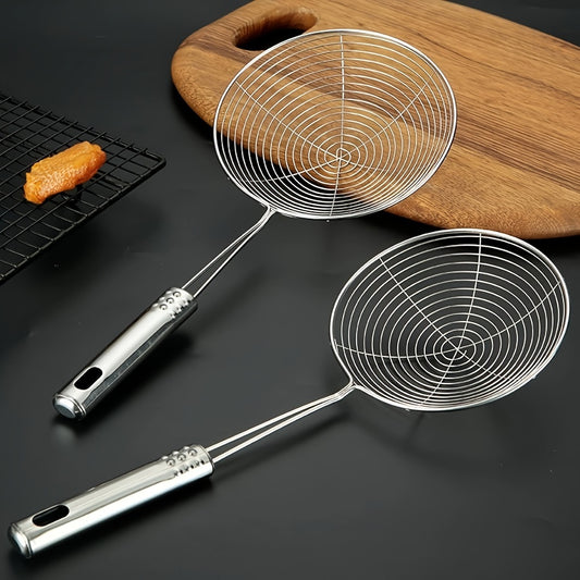 Stainless Steel Strainer Ladle with Handle - 1pc Wire Skimmer Spoon for Kitchen Cooking, Uncharged Household Skimmer for Frying, Kitchen Gadgets and Tools