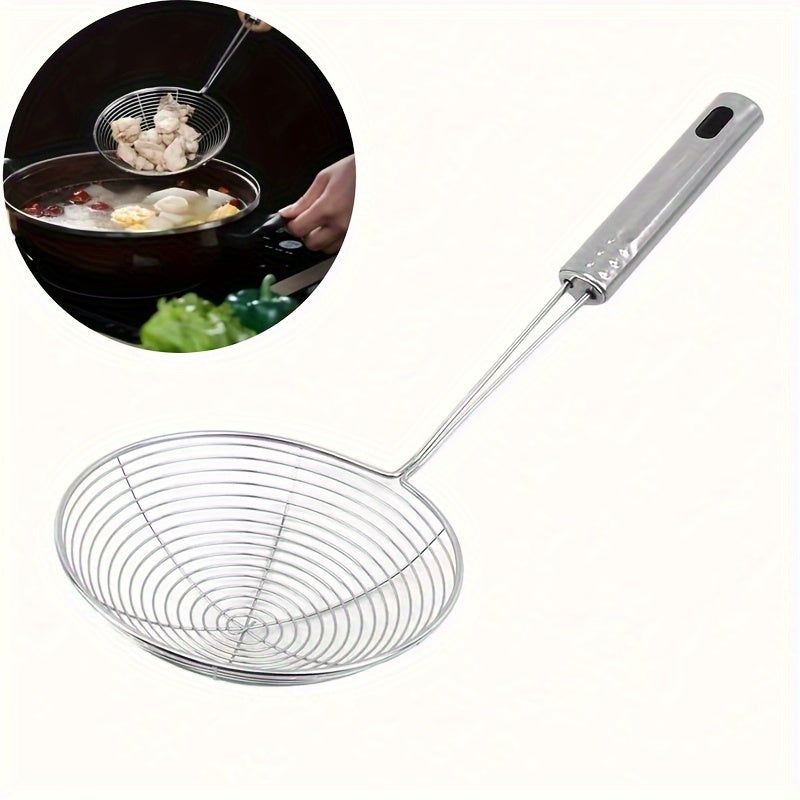 Stainless Steel Strainer Ladle with Handle - 1pc Wire Skimmer Spoon for Kitchen Cooking, Uncharged Household Skimmer for Frying, Kitchen Gadgets and Tools