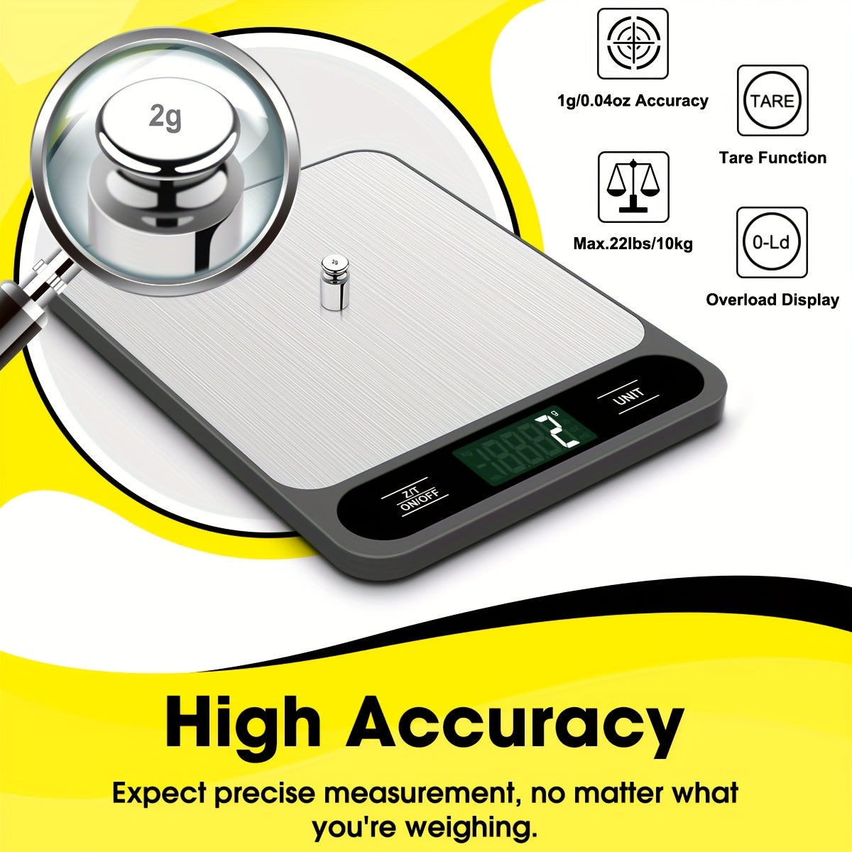 1pc, Food Scale Black, 22lb/10kg Digital Kitchen Scale Grams And Oz For Baking Cooking And Weight Loss, 1g/0.04oz Precise Graduation, Easy Clean Stainless Steel, Kitchen Gadgets, Kitchen Supplies, Kitchen Tools, Kitchen Stuff