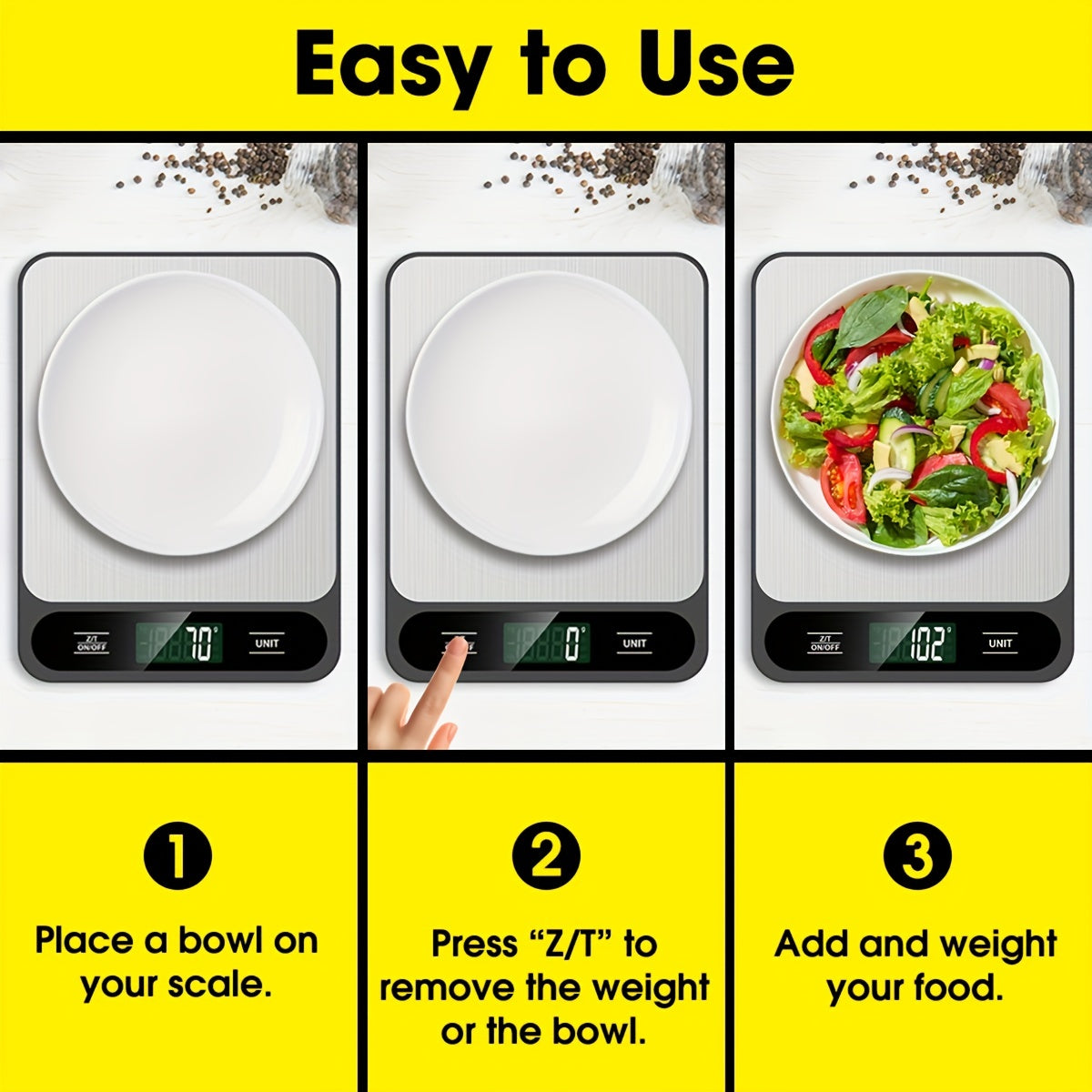 1pc, Food Scale Black, 22lb/10kg Digital Kitchen Scale Grams And Oz For Baking Cooking And Weight Loss, 1g/0.04oz Precise Graduation, Easy Clean Stainless Steel, Kitchen Gadgets, Kitchen Supplies, Kitchen Tools, Kitchen Stuff