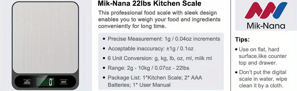 1pc, Food Scale Black, 22lb/10kg Digital Kitchen Scale Grams And Oz For Baking Cooking And Weight Loss, 1g/0.04oz Precise Graduation, Easy Clean Stainless Steel, Kitchen Gadgets, Kitchen Supplies, Kitchen Tools, Kitchen Stuff