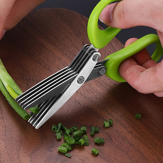 1pc, Stainless Steel Kitchen Scissors, Multi Layer Vegetable Scissors, Green Onion Scissors With 5 Blabe, Multifunctional Kitchen Cutter, Vegetable Shears, Kitchen Gadgets, Kitchen Supplies