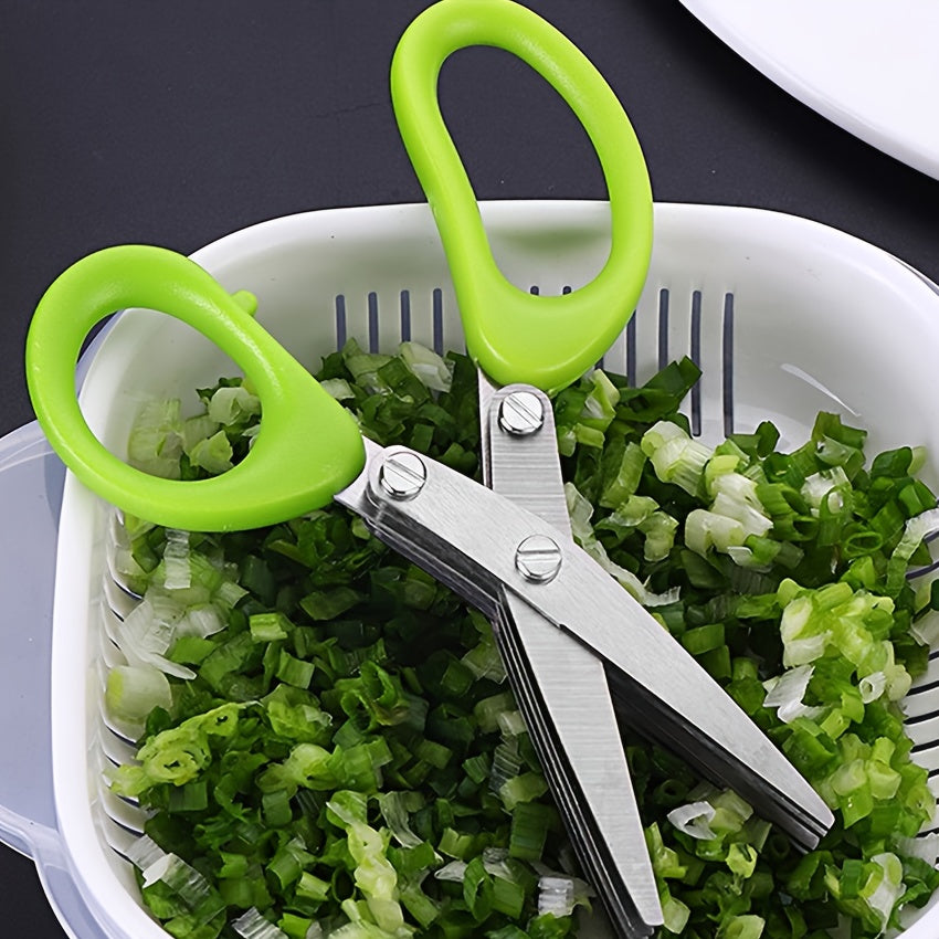 1pc, Stainless Steel Kitchen Scissors, Multi Layer Vegetable Scissors, Green Onion Scissors With 5 Blabe, Multifunctional Kitchen Cutter, Vegetable Shears, Kitchen Gadgets, Kitchen Supplies