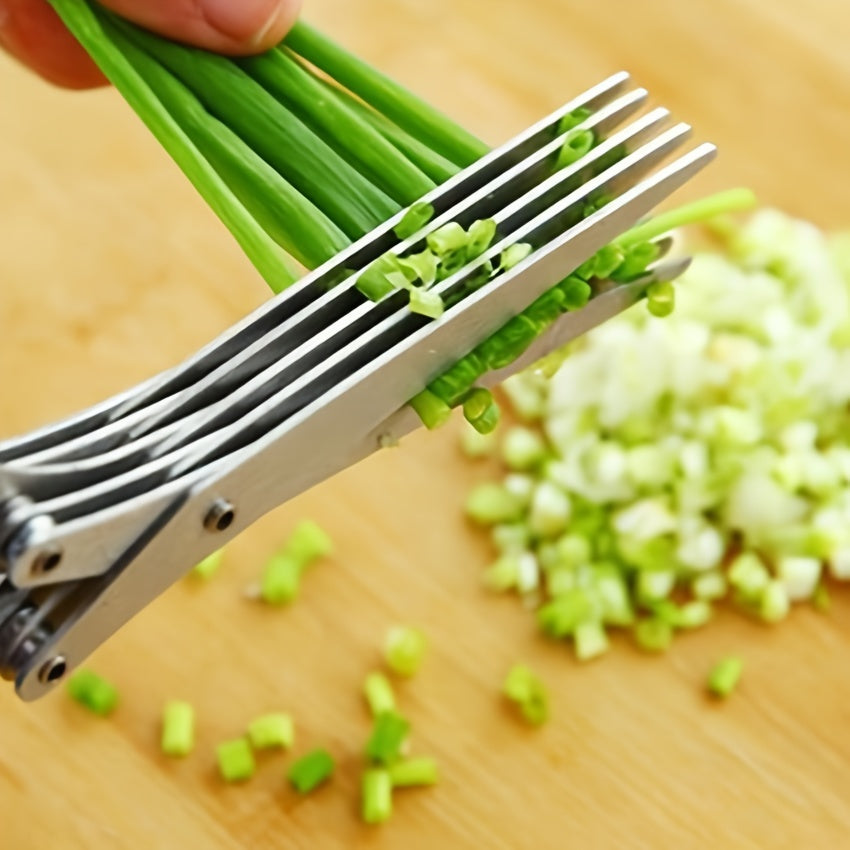 1pc, Stainless Steel Kitchen Scissors, Multi Layer Vegetable Scissors, Green Onion Scissors With 5 Blabe, Multifunctional Kitchen Cutter, Vegetable Shears, Kitchen Gadgets, Kitchen Supplies