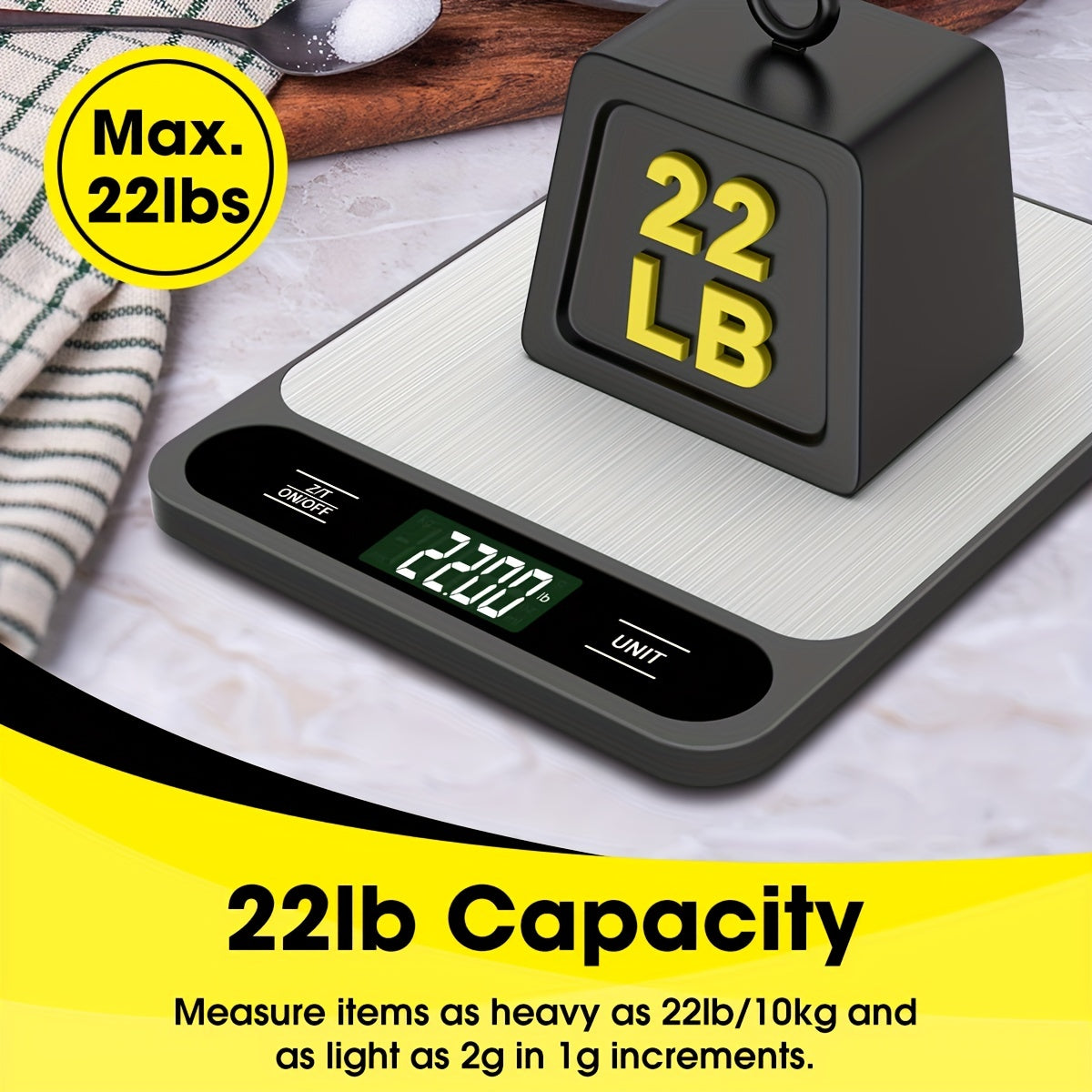 1pc, Food Scale Black, 22lb/10kg Digital Kitchen Scale Grams And Oz For Baking Cooking And Weight Loss, 1g/0.04oz Precise Graduation, Easy Clean Stainless Steel, Kitchen Gadgets, Kitchen Supplies, Kitchen Tools, Kitchen Stuff